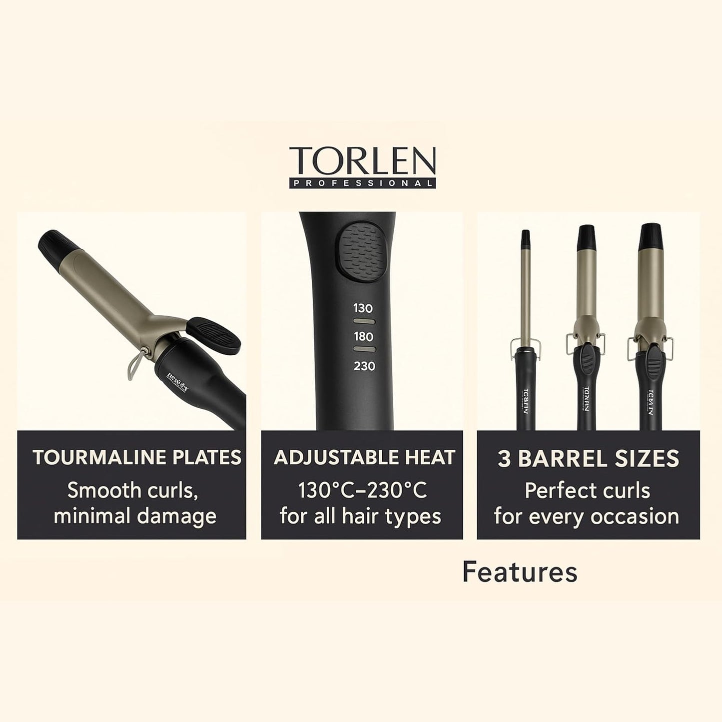 Torlen Professional Hair Curler Iron 10mm with Temperature Controller | Extra Long Barrel | Extra defined tight curls