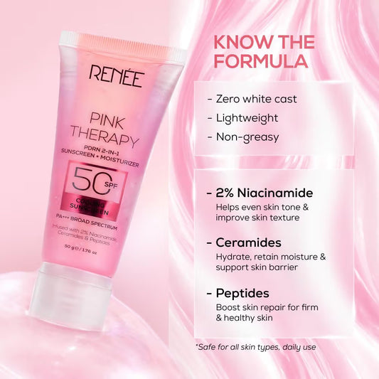 RENEE Pink Therapy PDRN 2-In-1 Sunscreen + Moisturizer In-Vivo Tested SPF 50 PA+++