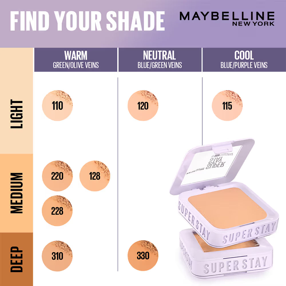 Maybelline New York Super Stay Flex Powder Foundation Compact-30H Full Cover-for Oily Skin