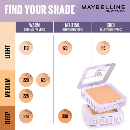 Maybelline New York Super Stay Flex Powder Foundation Compact-30H Full Cover-for Oily Skin