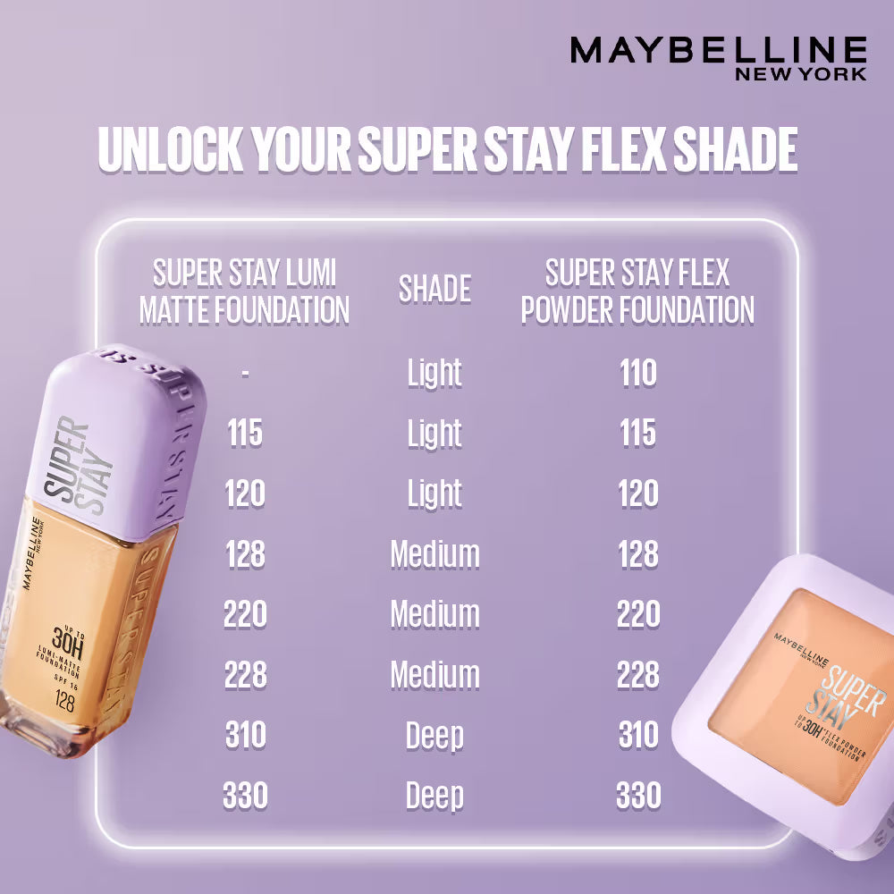 Maybelline New York Super Stay Flex Powder Foundation Compact-30H Full Cover-for Oily Skin