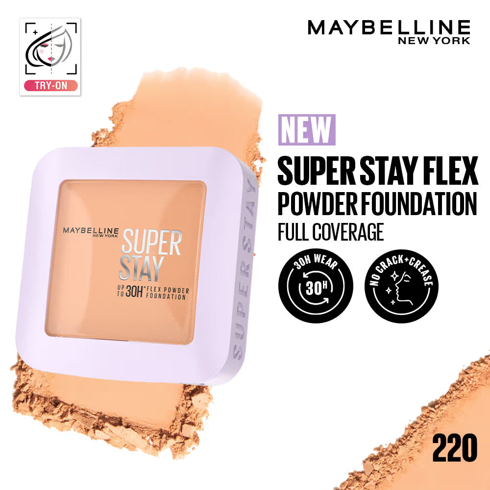 Maybelline New York Super Stay Flex Powder Foundation Compact-30H Full Cover-for Oily Skin
