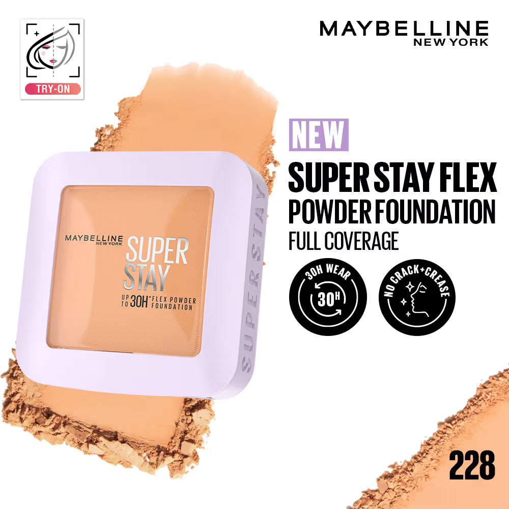 Maybelline New York Super Stay Flex Powder Foundation Compact-30H Full Cover-for Oily Skin