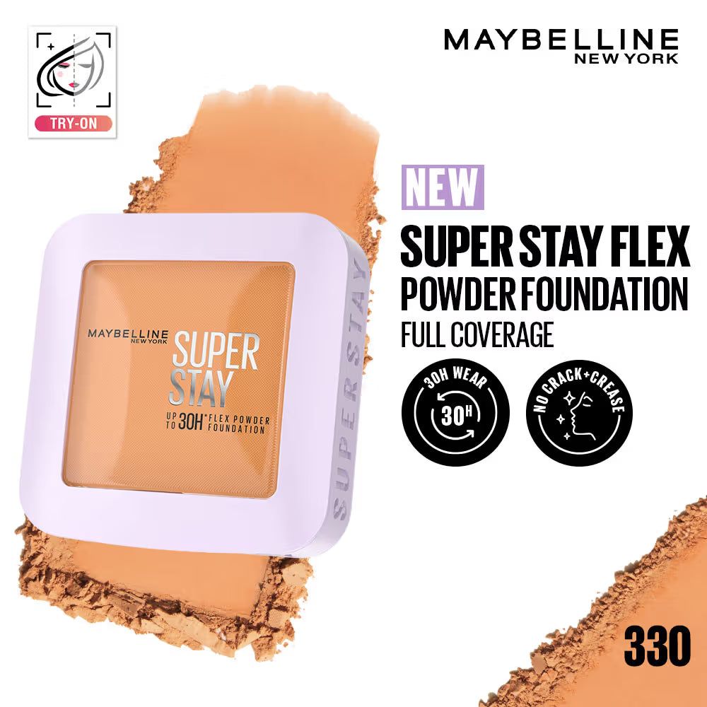 Maybelline New York Super Stay Flex Powder Foundation Compact-30H Full Cover-for Oily Skin
