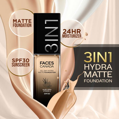 Faces Canada 3In1 All Day Hydra Matte Foundation + Moisturizer + SPF 30