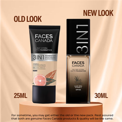 Faces Canada 3In1 All Day Hydra Matte Foundation + Moisturizer + SPF 30