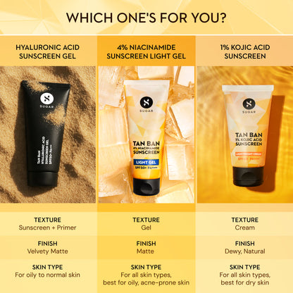 SUGAR Tan Ban 1% Kojic Acid Sunscreen Lightweight Cream SPF 60 PA++++