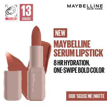 Maybelline Serum Matte Lipstick - 8Hr hydration, One-Swipe Bold Color