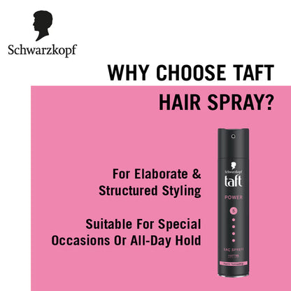 Schwarzkopf TAFT Power Hold 5 Hair Spray for Heat Protection, Gives Cashmere like Softness