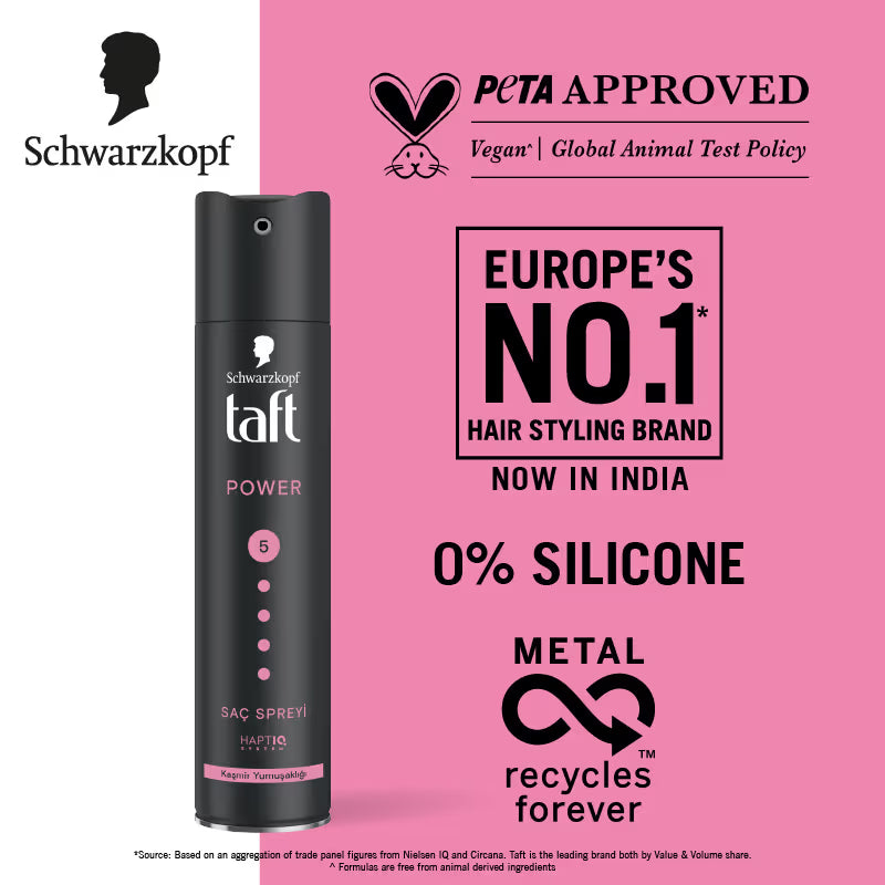 Schwarzkopf TAFT Power Hold 5 Hair Spray for Heat Protection, Gives Cashmere like Softness