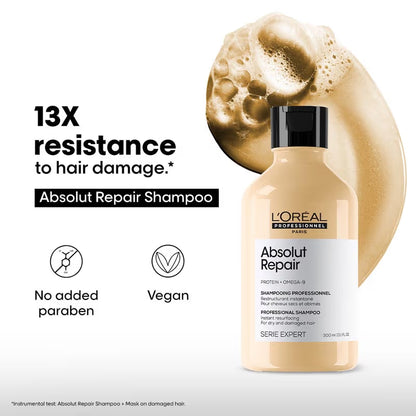 L'Oréal Professionnel Absolut Repair Shampoo For Dry and Damaged Hair With Protein & Omega-9