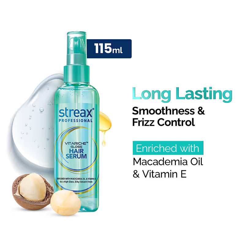 Streax Professional Vitariche Gloss Hair Serum for Frizz Control & Shine with Vitamin E