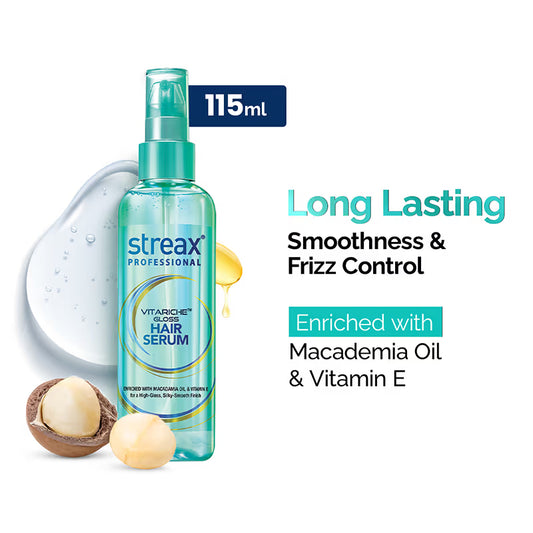 Streax Professional Vitariche Gloss Hair Serum for Frizz Control & Shine with Vitamin E