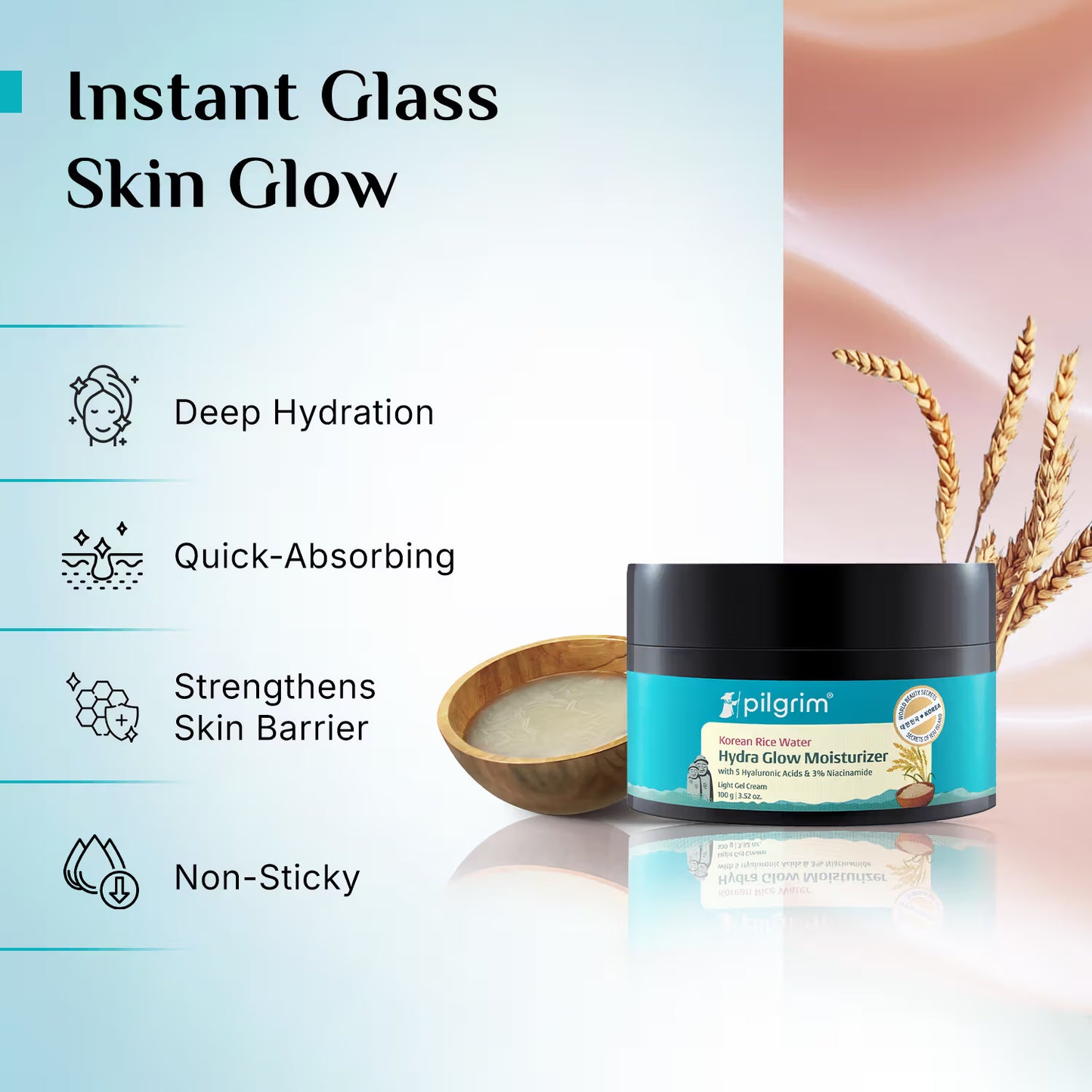 Pilgrim Korean Rice Water Hydra Glow Light Gel Moisturizer