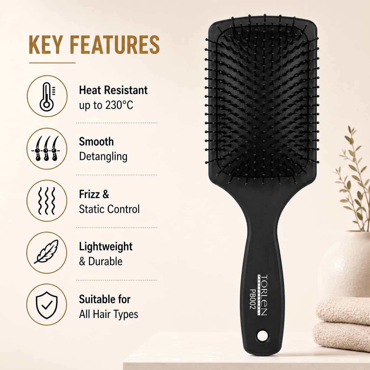 TORLEN Professional Paddle Hairbrush PB002