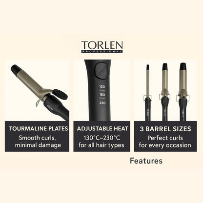 Torlen Professional Hair Curler Iron 10mm with Temperature Controller | Extra Long Barrel | Extra defined tight curls