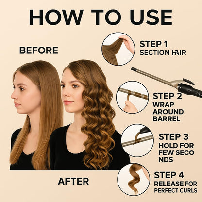 Torlen Professional Hair Curler Iron 10mm with Temperature Controller | Extra Long Barrel | Extra defined tight curls