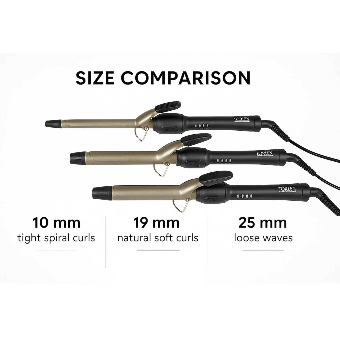 Torlen Professional Hair Curler Iron 10mm with Temperature Controller | Extra Long Barrel | Extra defined tight curls