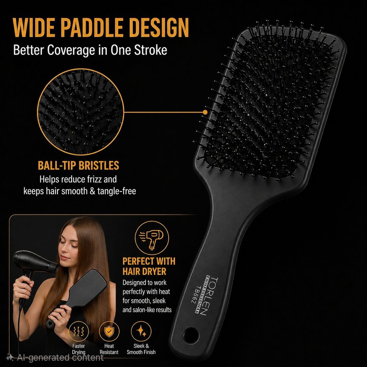 TORLEN Professional Paddle Hairbrush PB002