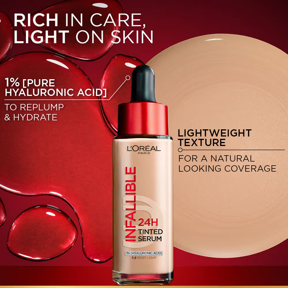 L’Oreal Paris Infallible 24H Tinted Serum Foundation, Lightweight, Dewy & Radiant