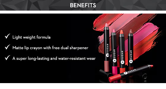 SUGAR Matte As Hell Crayon Lipstick With Free Sharpener,Lasts Up To 8+ Hours