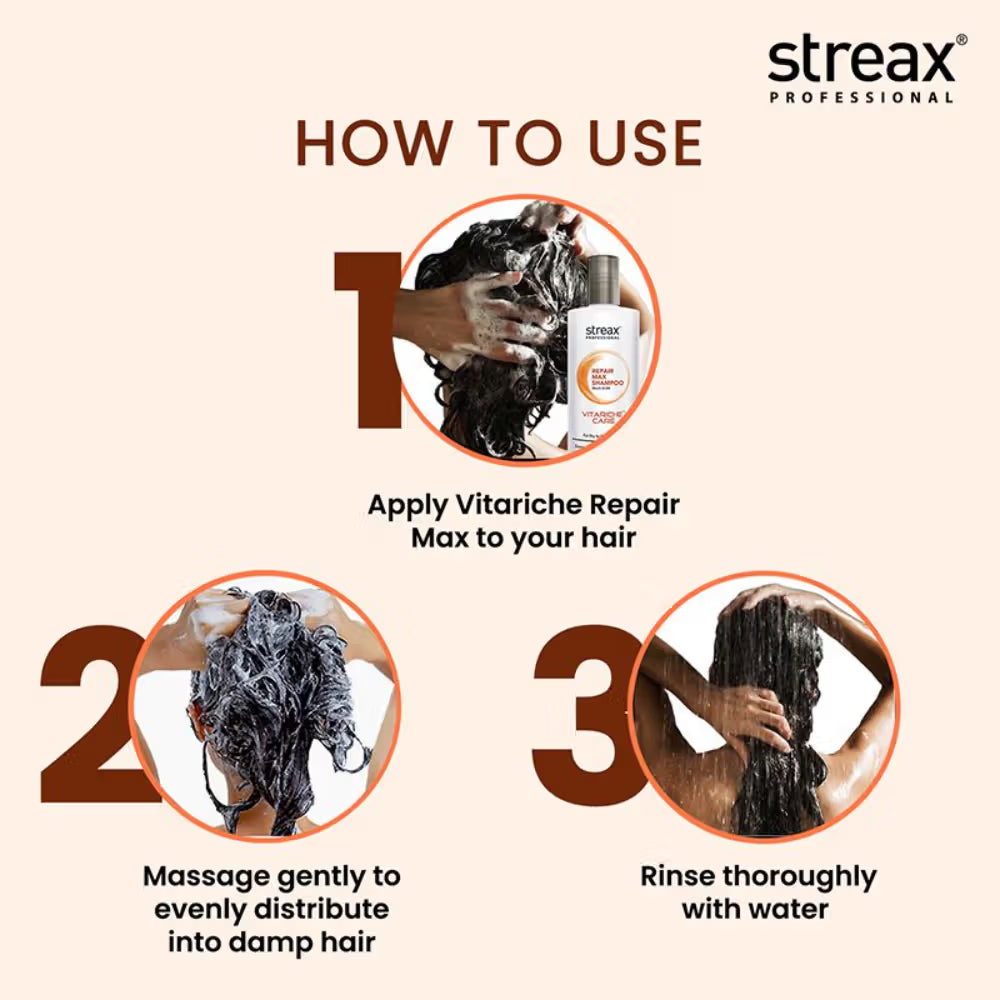 Streax Professional Vitariche Care Repair Max Shampoo For Dry, Damaged Hair