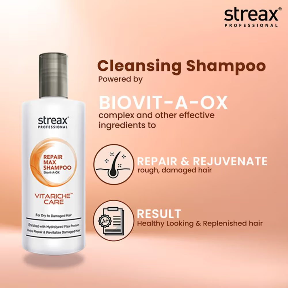 Streax Professional Vitariche Care Repair Max Shampoo For Dry, Damaged Hair