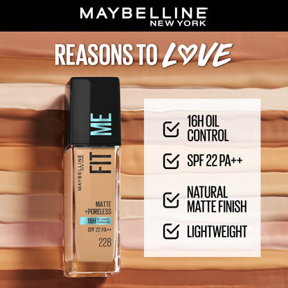 Maybelline New York Fit Me Matte+Poreless 16H Oil Control Foundation With SPF 22 PA++