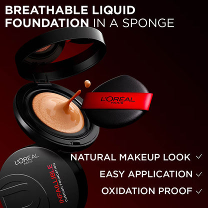L'Oreal Paris Infallible Cushion Foundation, 24H Flawless Coverage, No Oxidation