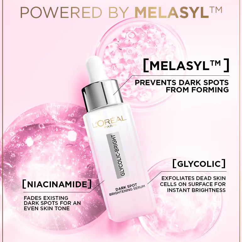 L'Oreal Paris Glycolic Bright 8% [Melasyl + Niacinamide] Face Serum for Brightening Dark Spots