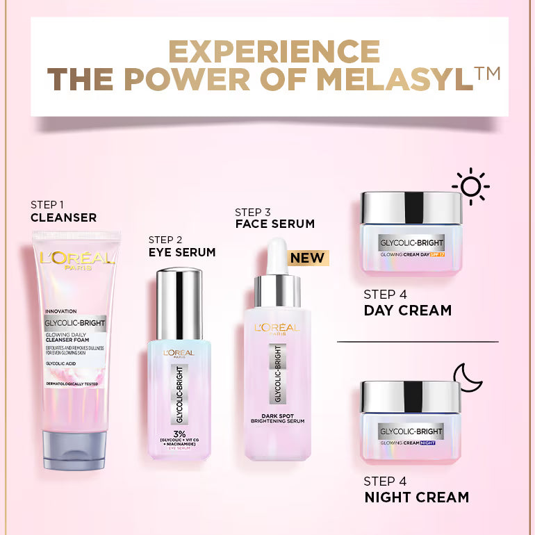 L'Oreal Paris Glycolic Bright 8% [Melasyl + Niacinamide] Face Serum for Brightening Dark Spots
