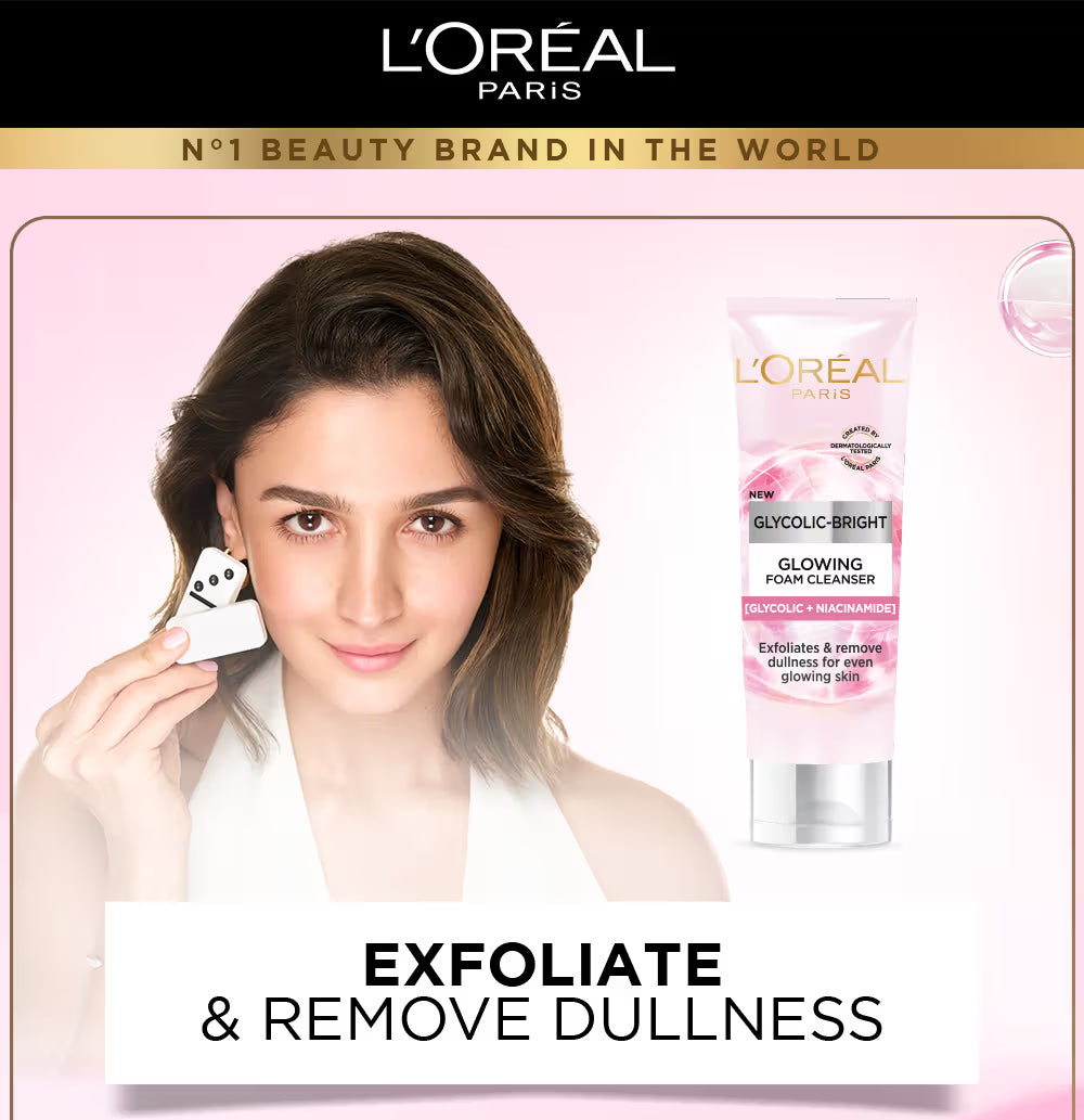 L'Oreal Paris Glycolic Bright Daily Foaming Face Cleanser With Glycolic Acid For Dull Skin