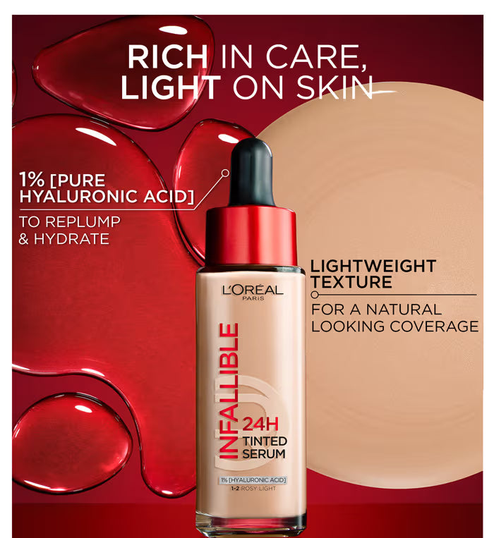 L’Oreal Paris Infallible 24H Tinted Serum Foundation, Lightweight, Dewy & Radiant