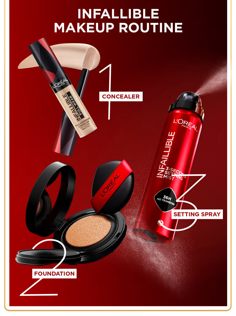 L'Oreal Paris Infallible Cushion Foundation, 24H Flawless Coverage, No Oxidation