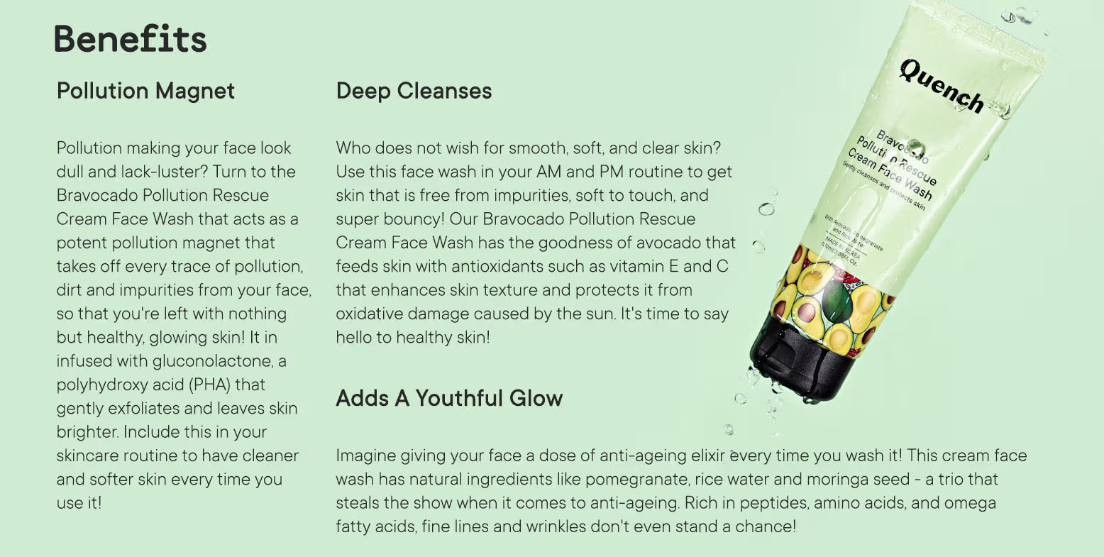 Pollution Rescue Cream Face Wash with Vitamin E & Avocado to Gently Exfoliate Skin