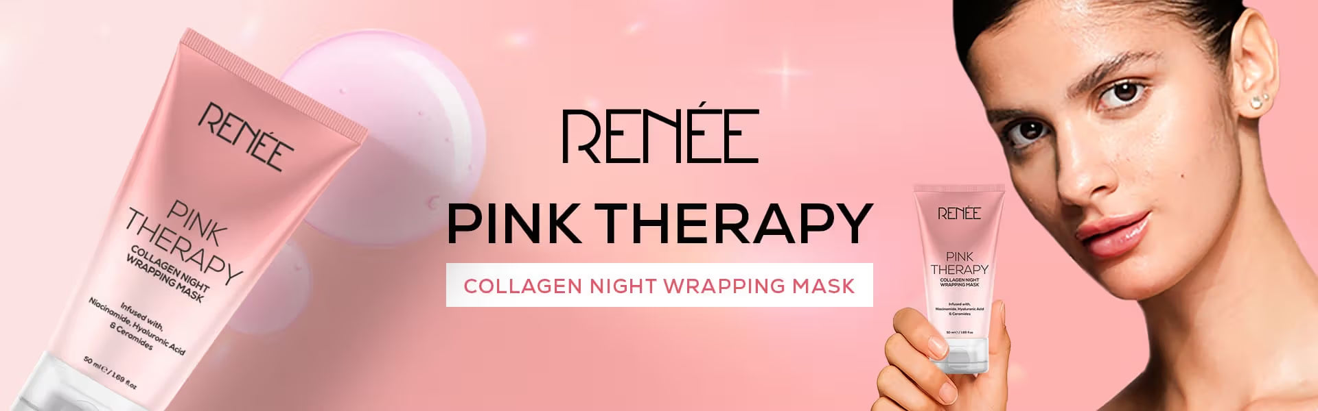 RENEE Pink Therapy Collagen Night Wrapping Face Mask For Young Skin, Hyaluronic Acid Infused