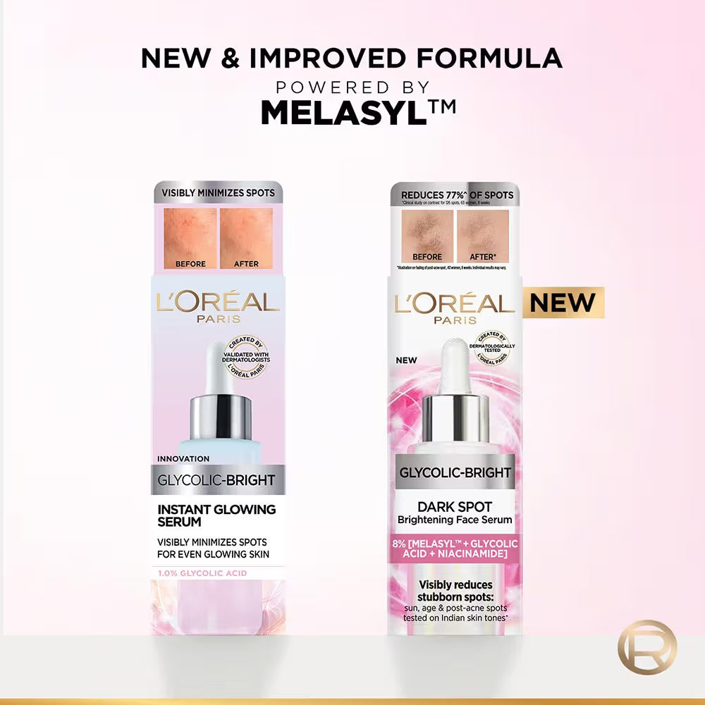 L'Oreal Paris Glycolic Bright 8% [Melasyl + Niacinamide] Face Serum for Brightening Dark Spots