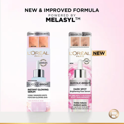 L'Oreal Paris Glycolic Bright 8% [Melasyl + Niacinamide] Face Serum for Brightening Dark Spots