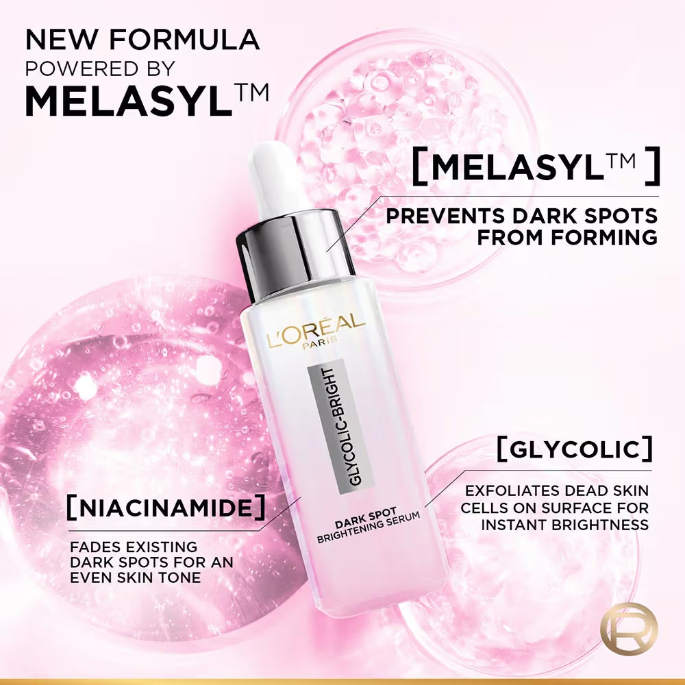 L'Oreal Paris Glycolic Bright 8% [Melasyl + Niacinamide] Face Serum for Brightening Dark Spots