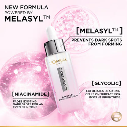 L'Oreal Paris Glycolic Bright 8% [Melasyl + Niacinamide] Face Serum for Brightening Dark Spots