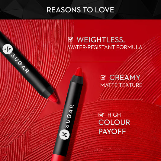 SUGAR Matte As Hell Crayon Lipstick With Free Sharpener,Lasts Up To 8+ Hours