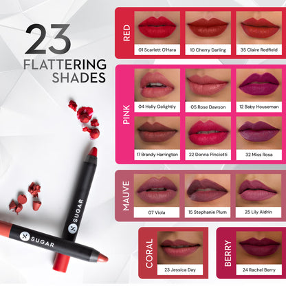 SUGAR Matte As Hell Crayon Lipstick With Free Sharpener,Lasts Up To 8+ Hours