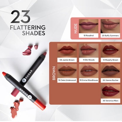 SUGAR Matte As Hell Crayon Lipstick With Free Sharpener,Lasts Up To 8+ Hours