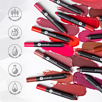 SUGAR Matte As Hell Crayon Lipstick With Free Sharpener,Lasts Up To 8+ Hours