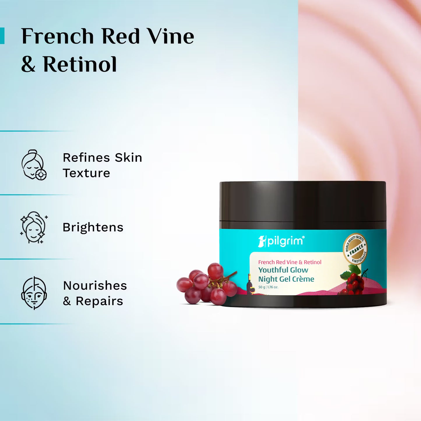 Pilgrim Red Vine Night Gel Creme with Retinol Mulberry