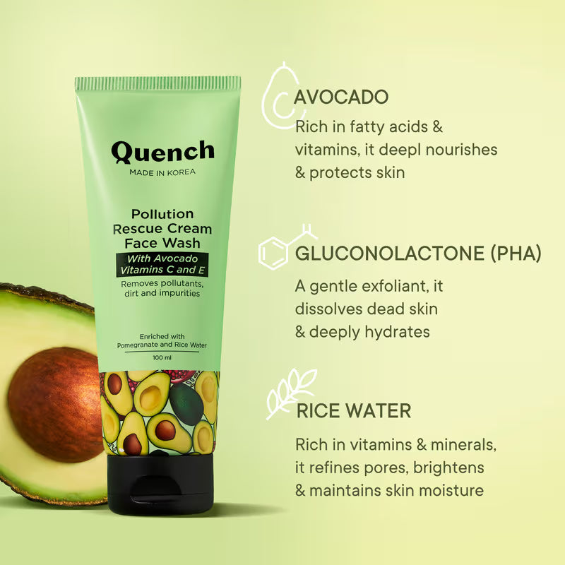Pollution Rescue Cream Face Wash with Vitamin E & Avocado to Gently Exfoliate Skin