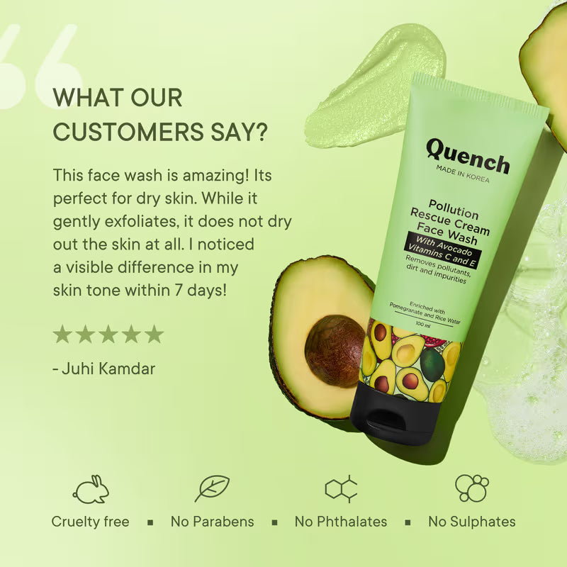 Pollution Rescue Cream Face Wash with Vitamin E & Avocado to Gently Exfoliate Skin