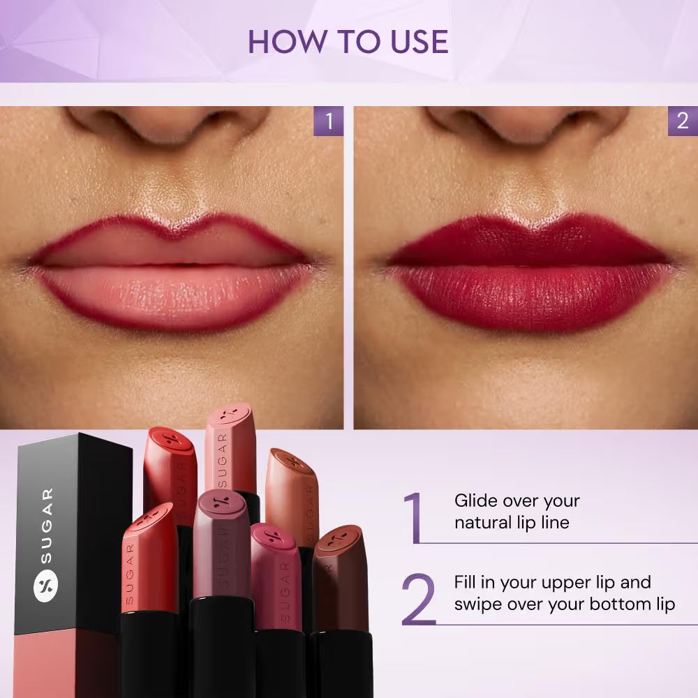 SUGAR Glide Peptide Serum Lipstick with Vitamin E |1 Swipe Full Coverage