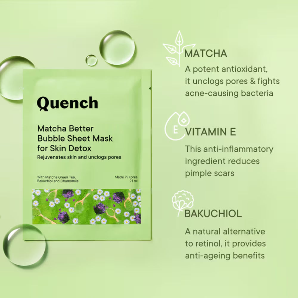 Quench Korean Bubble Sheet Mask with Matcha Green Tea