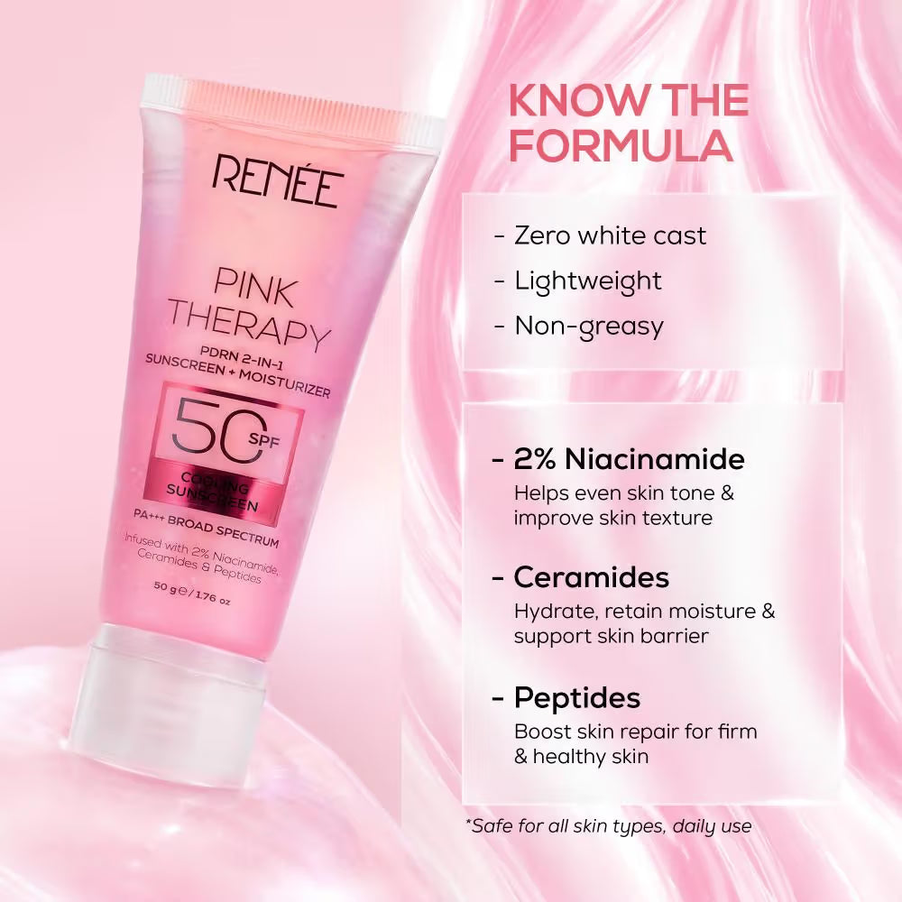 RENEE Pink Therapy PDRN 2-In-1 Sunscreen + Moisturizer In-Vivo Tested SPF 50 PA+++